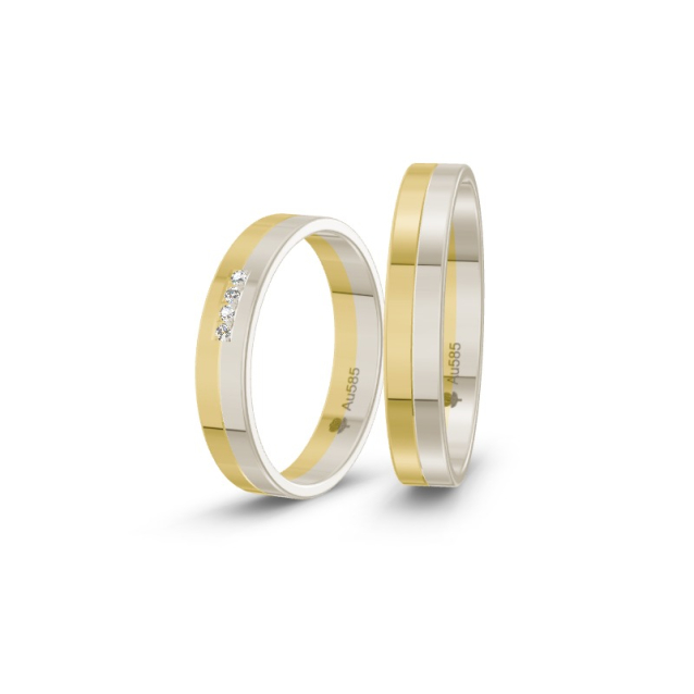 Obrączki ślubne ze złota łączonego żółto białego z diamentami