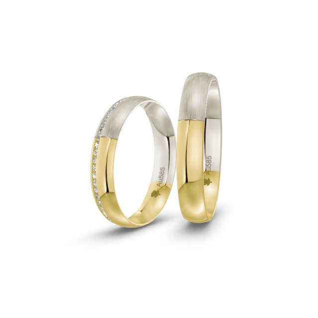 Obrączki ślubne ze złota dwukolorowego z diamentami