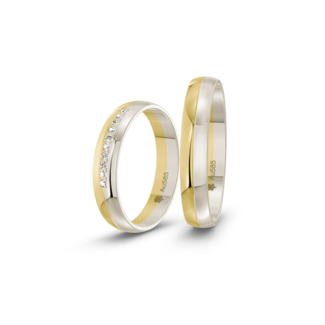 Obrączki ślubne z dwukolorowego złota i diamentami