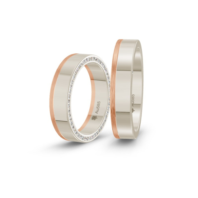 Obrączki ślubne ze złota dwukolorowego z diamentami na boku