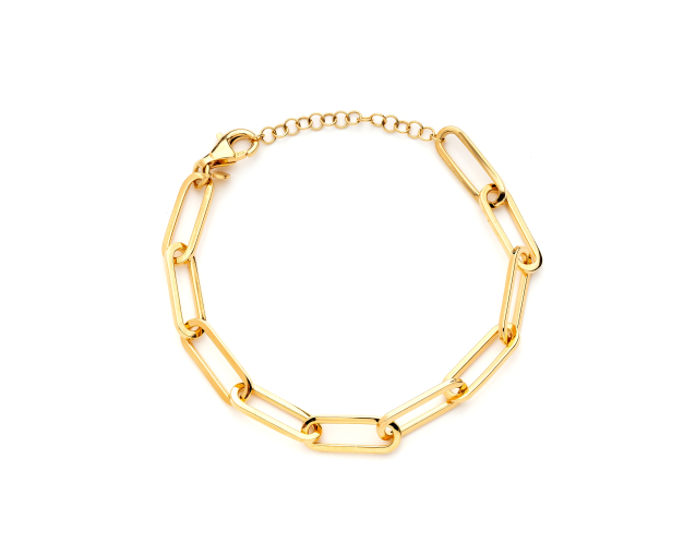 Bransoletka srebrna pozłacana łańcuszkowa splot ankier, duże prostokątne ogniwa