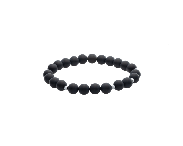 Bransoletka męska stalowa z koralikami z onyksu