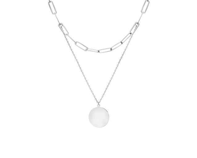 Naszyjnik srebrny na podwójnym łańcuszku z okrągłym wisiorkiem