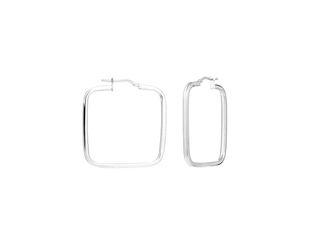 Srebrne duże kolczyki kwadraty średniej wielkości na zatrzask
