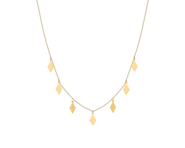 Naszyjnik krótki ze złota z wiszącymi drobnymi rombami