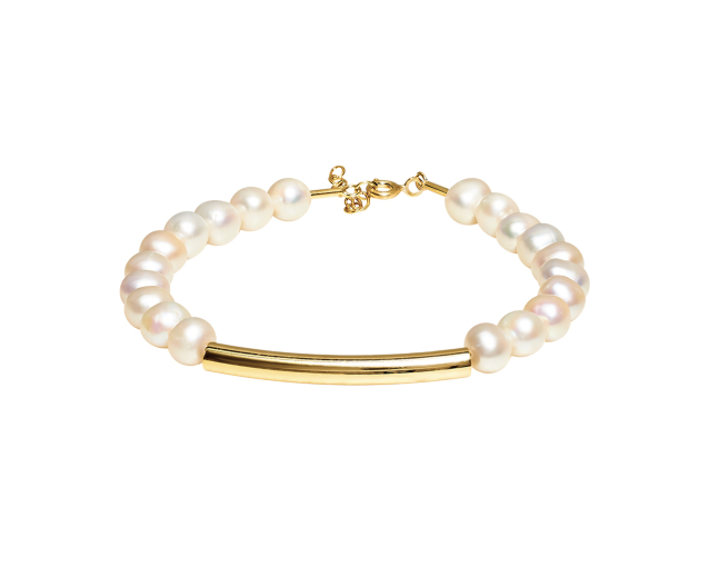 Bransoletka srebrna z białymi perłami i ozdobnym pałąkiem