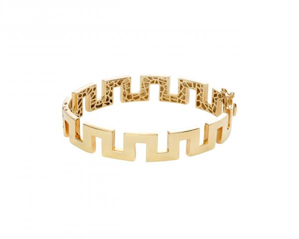 Bransoletka złota sztywna z motywem labiryntu gładka