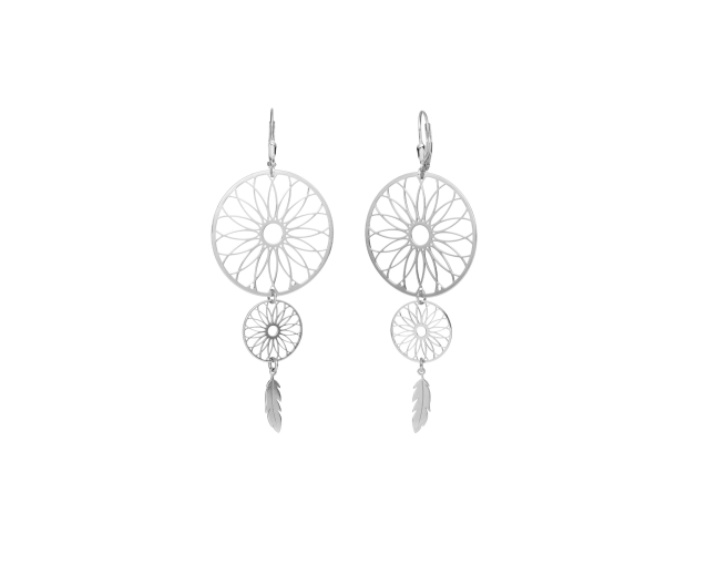 Kolczyki srebrne trzyelementowe na biglu angielskim w kształcie łapacza snów