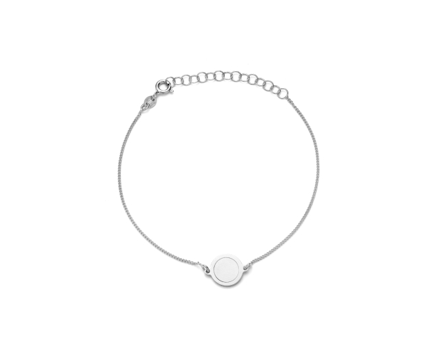 Bransoletka srebrna łańcuszkowa z okrągłym elementem ozdobnym i przedłużką