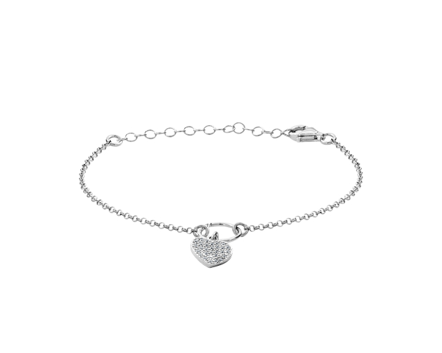 Bransoletka srebrna łańcuszkowa z serduszkiem wysadzanym cyrkoniami
