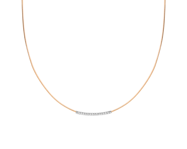 Naszyjnik srebrny dwukolorowy z podłużnym elementem ozdobnym wysadzanym cyrkoniami