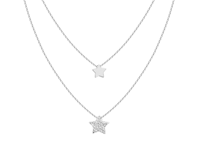 Naszyjnik srebrny podwójna kolia łańcuszkowa z gwiazdkami i cyrkoniami