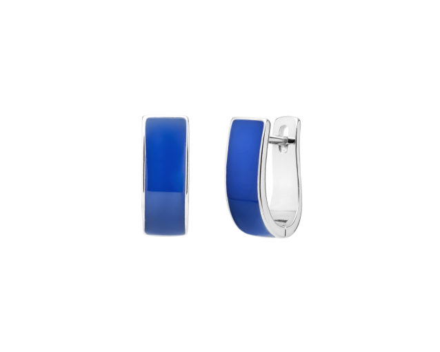 Kolczyki srebrne podkówki na sztyft z zatrzaskiem z niebieską emalią