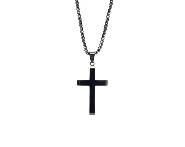 Naszyjnik męski stalowy czarny z krzyżem nowoczesny