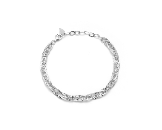 Bransoletka srebrna o splocie książę Walii z potrójnymi ogniwami zdobionymi w ryski, regulowana