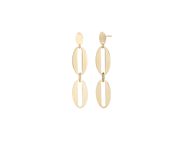 Srebrne kolczyki pozłacane wiszące na sztyfcie w kształcie dwóch połączonych owalnych blaszek