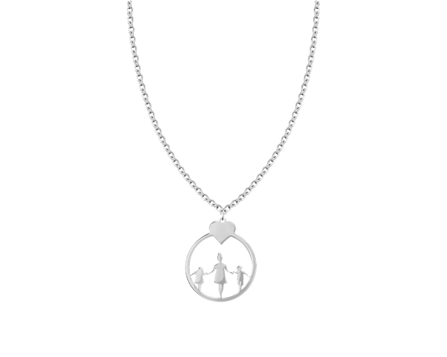 Naszyjnik srebrny kolia łańcuszkowa z okrągłym wisiorkiem z wizerunkiem mamy z dwójką dzieci