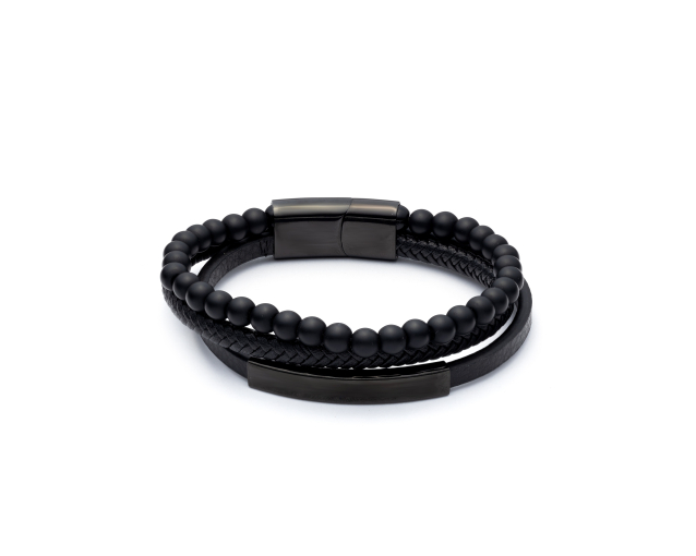 Bransoletka męska skórzana czarna potrójna: gładka
