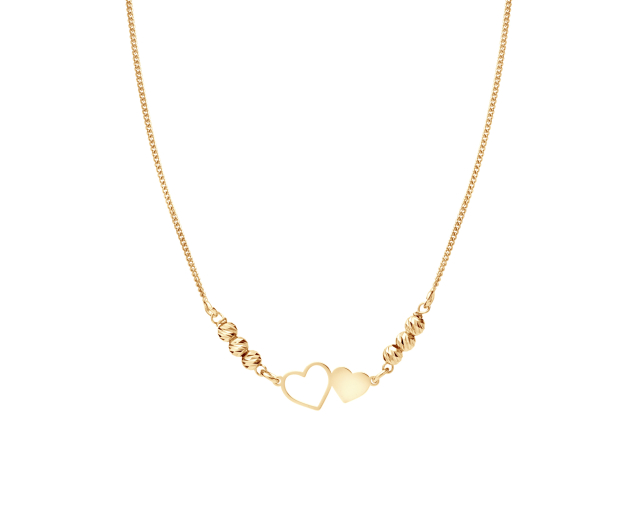 Naszyjnik srebrny pozłacany kolia łańcuszkowa z koralikami i motywem dwóch serc