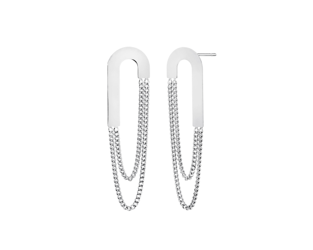 Kolczyki srebrne wiszące owalne z podwójnym łańcuszkiem