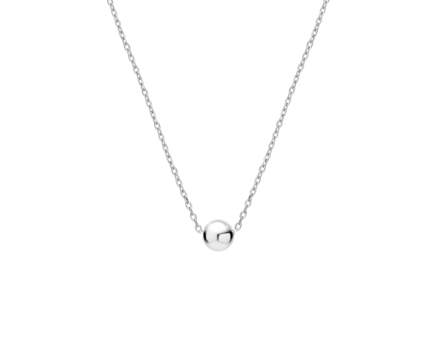Srebrny krótki naszyjnik łańcuszkowy z zawieszką w kształcie małej kulki