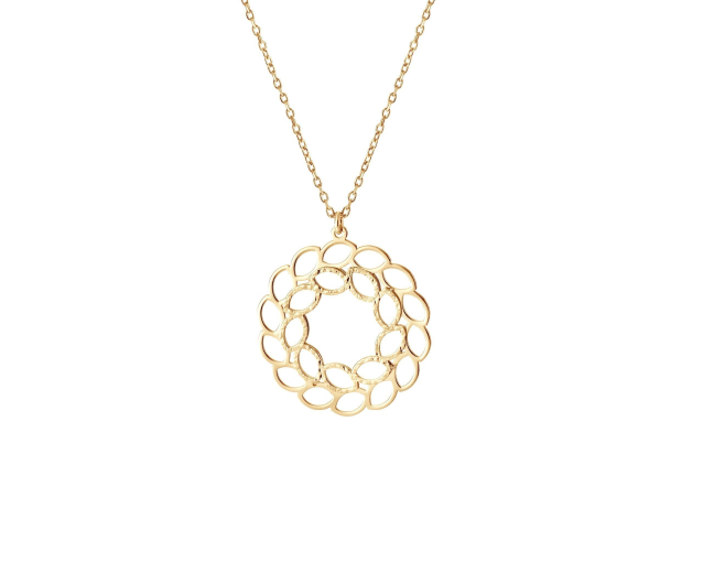 Srebrny pozłacany naszyjnik łańcuszkowy z wisiorkiem w kształcie okrągłego ażurowego kłosa