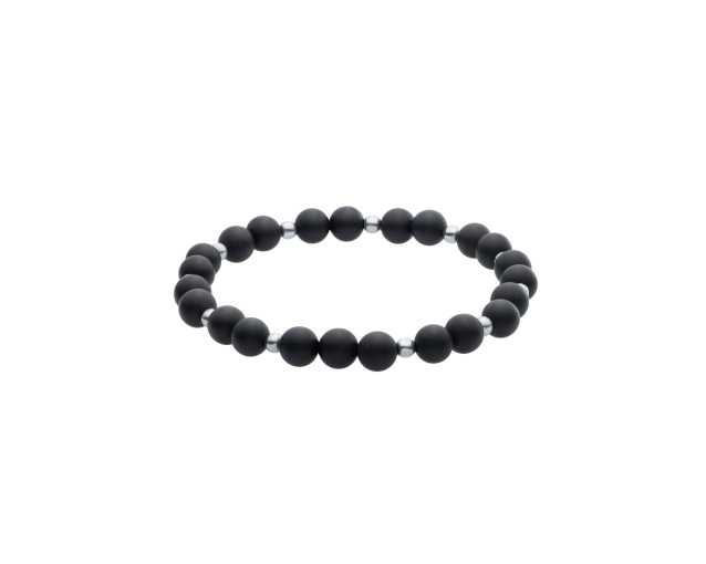 Bransoletka męska ze stali z koralikami z onyksu