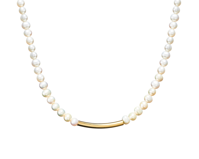 Naszyjnik srebrny sznur pereł białych z pałąkiem zapinany na karabińczyk