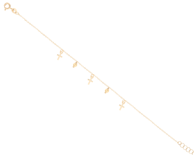 Bransoletka złota łańcuszkowa celebrytka z koralikami i krzyżykami
