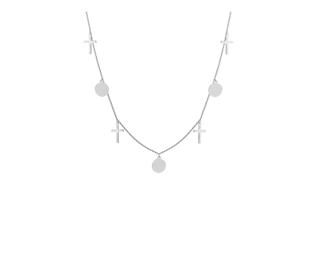 Naszyjnik srebrny choker z krzyżykami i kołami jako zawieszki