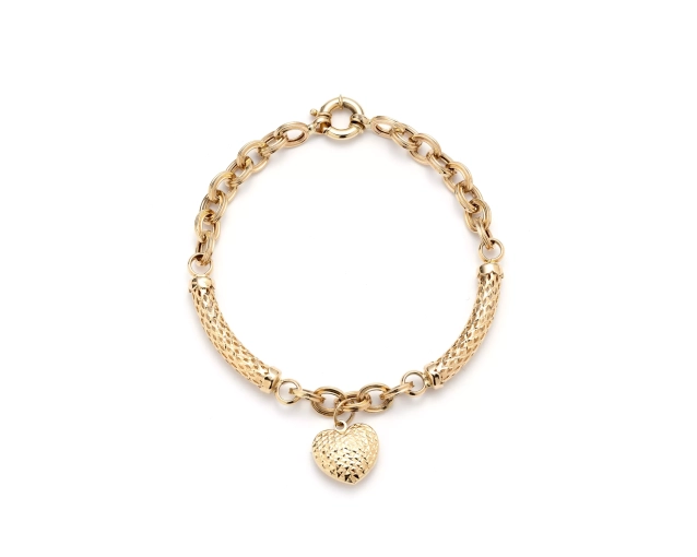 Bransoletka złota gruba splot ankier i gruby sznur z zawieszką sercem