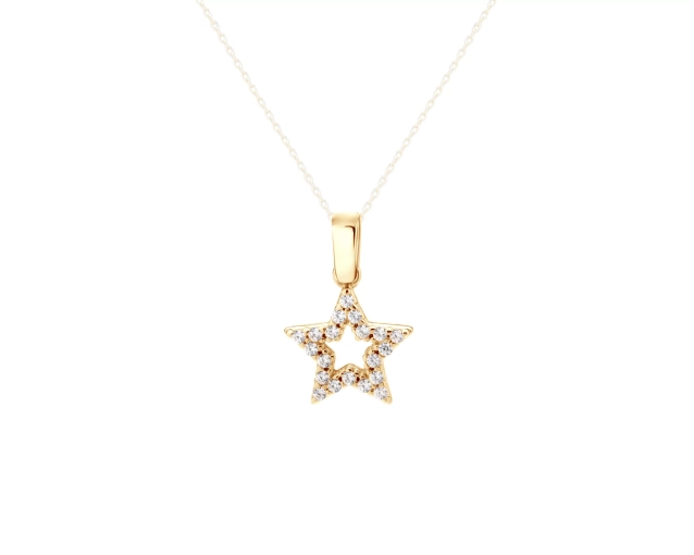 Złota zawieszka gwiazdka, cyrkonie, złoto 585, błyszcząca, elegancka