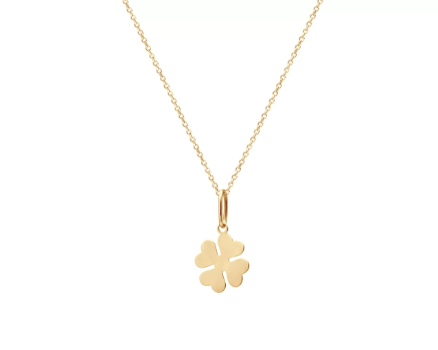 Złoty naszyjnik z gładką koniczynką, złoto 585, elegancki, minimalistyczny