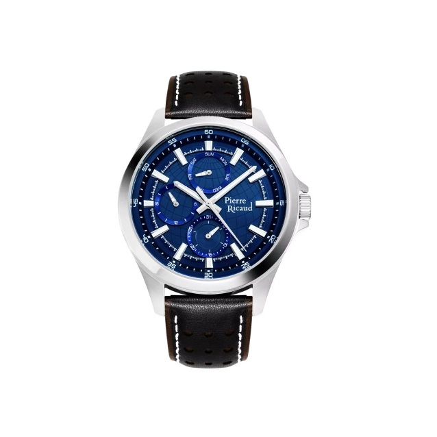 Zegarek męski Pierre Ricaud srebrny z niebieską tarczą i paskiem strap