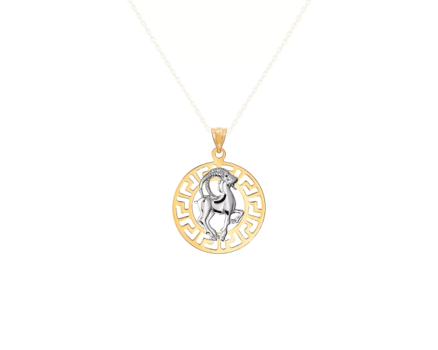 Zawieszka złota okrągła dwukolorowa znak zodiaku Koziorożec