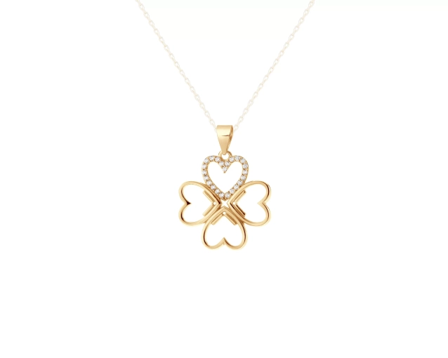 Zawieszka srebrna pozłacana koniczyna z cyrkoniami, elegancka i symboliczna
