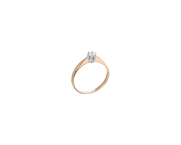 Klasyczny pierścionek zaręczynowy złoty dwukolorowy z brylantem w gnieździe o kształcie korony