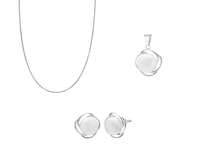 Zestaw srebrny z białymi perłami PRS 0054