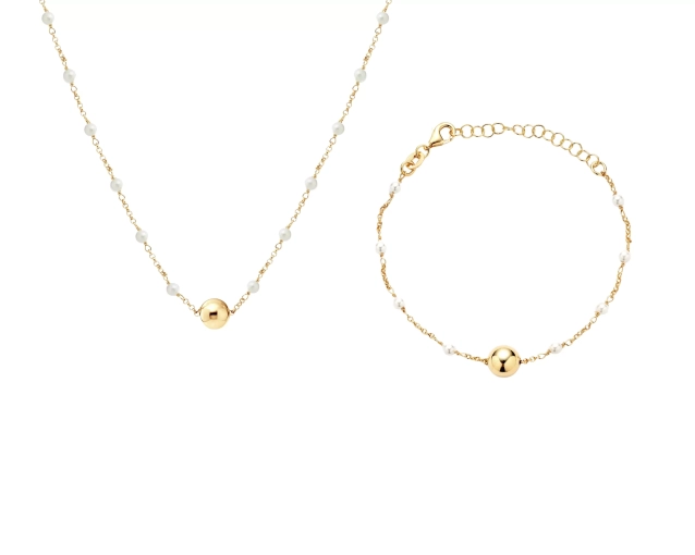 Zestaw pozłacany z perłami i kuleczką PRS 0088