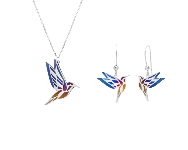 Zestaw srebrny kolibry z tytanem PRS 0116