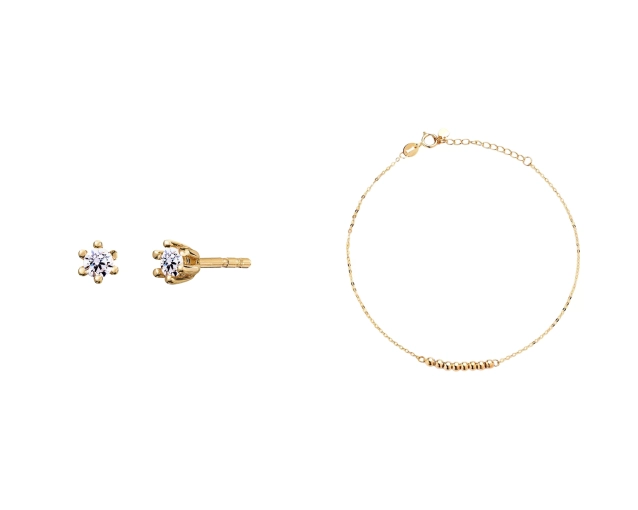 Zestaw złoty z cyrkonią i kuleczkami PRZ 0001