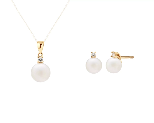 Zestaw złoty Perła i cyrkonia PRZ 0020