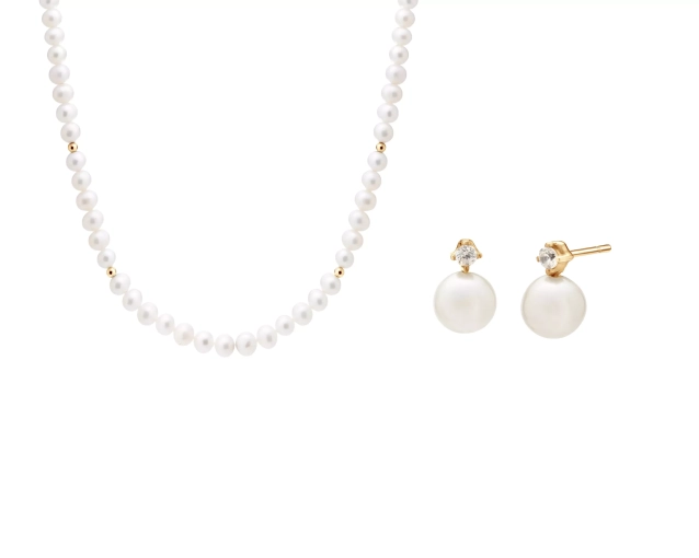 Zestaw perłowy ze złotymi akcentami PRZ 0025