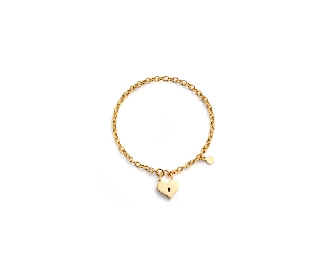 Bransoletka srebrna pozłacana z sercem na zapięciu