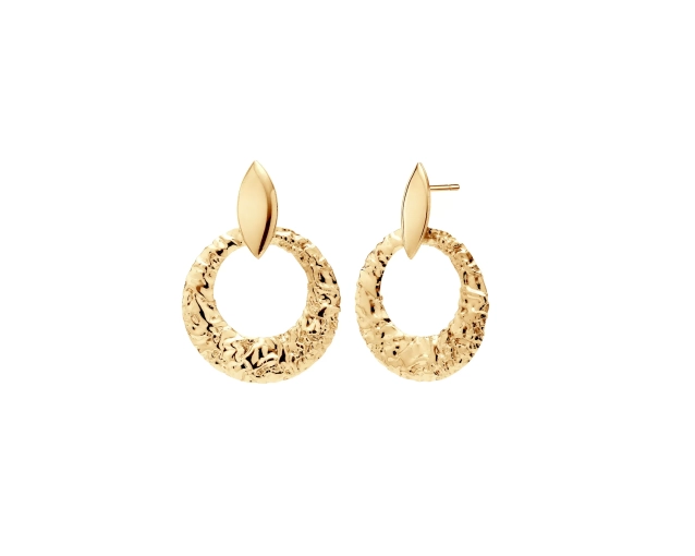 Kolczyki srebrne pozłacane z fakturą koła i geometrycznym detalem