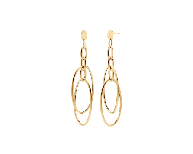 Kolczyki złote wiszące z owalnych obręczy lekkie i nowoczesne