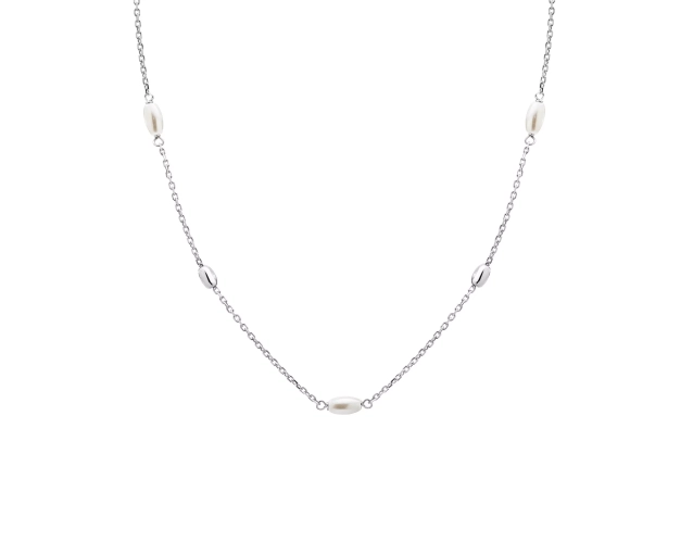 Naszyjnik srebrny z perłami owalnymi