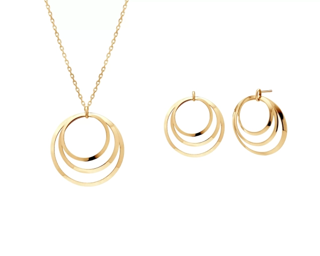 Zestaw srebrny pozłacany naszyjnik i kolczyki okrągłe PRS 0123