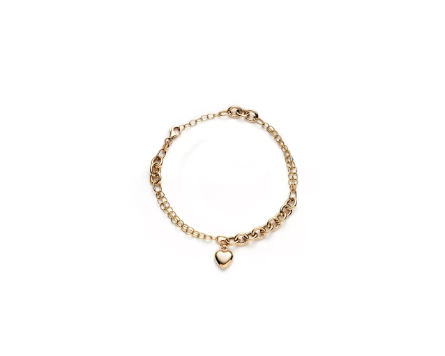 Bransoletka złota z serduszkiem i ozdobnym łańcuszkiem