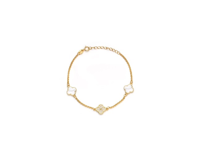 Bransoletka srebrna pozłacana z masą perłową i cyrkoniami 